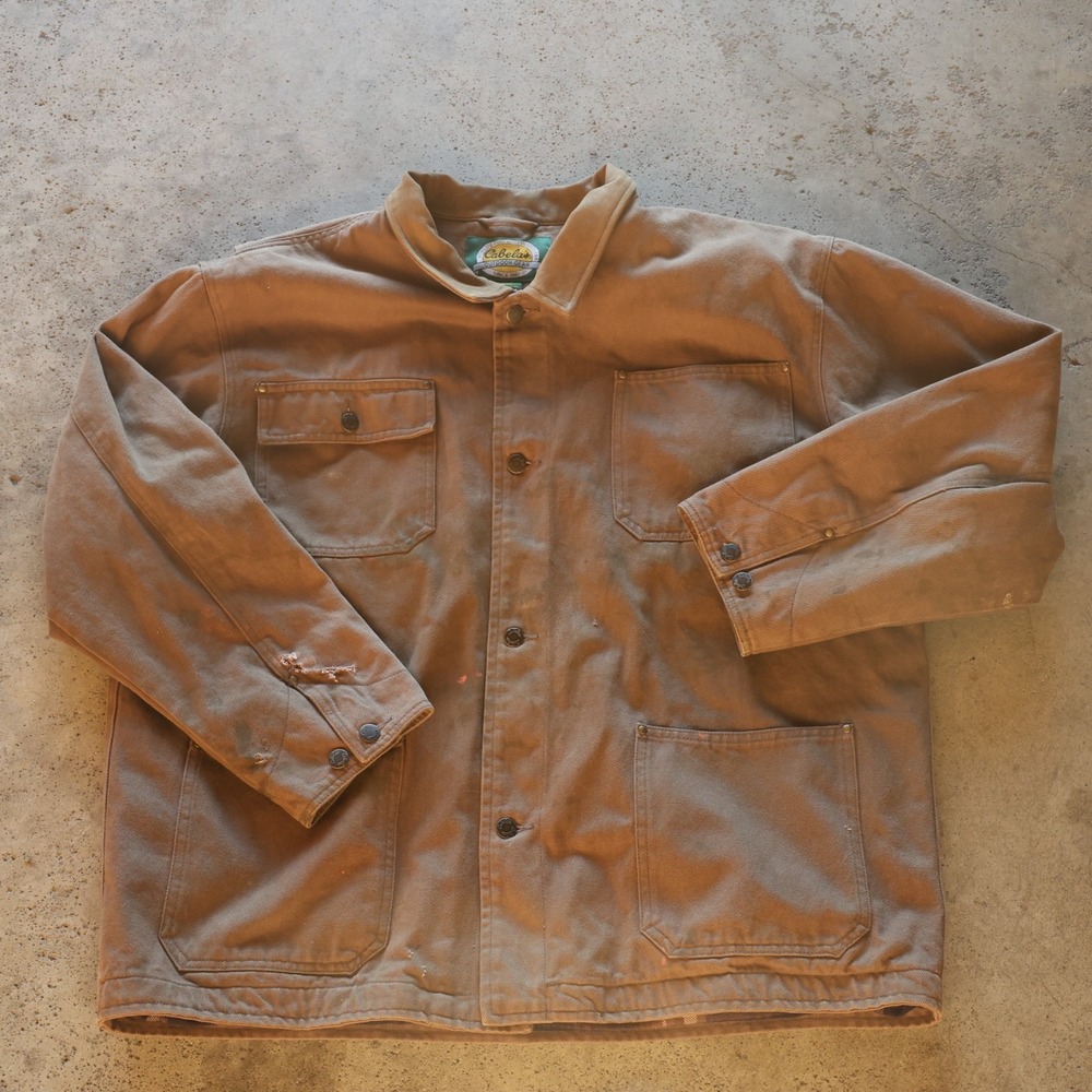Vintage 90s Cabela's Canvas Chore Barn Coat Jacket Mens XL Brown Snap Front